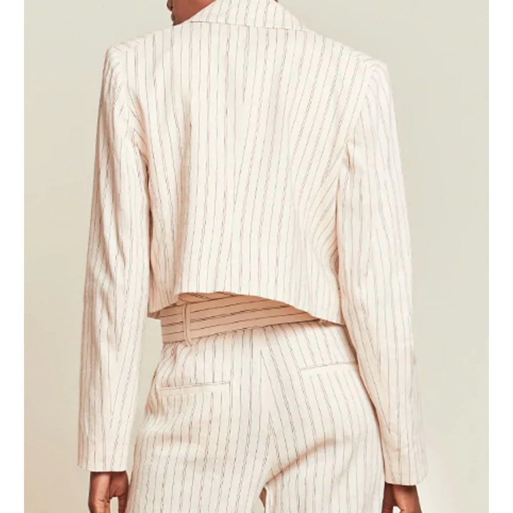 Veronica Beard Pinstriped Cropped Armada Linen Blend Jacket - Picture 4 of 10